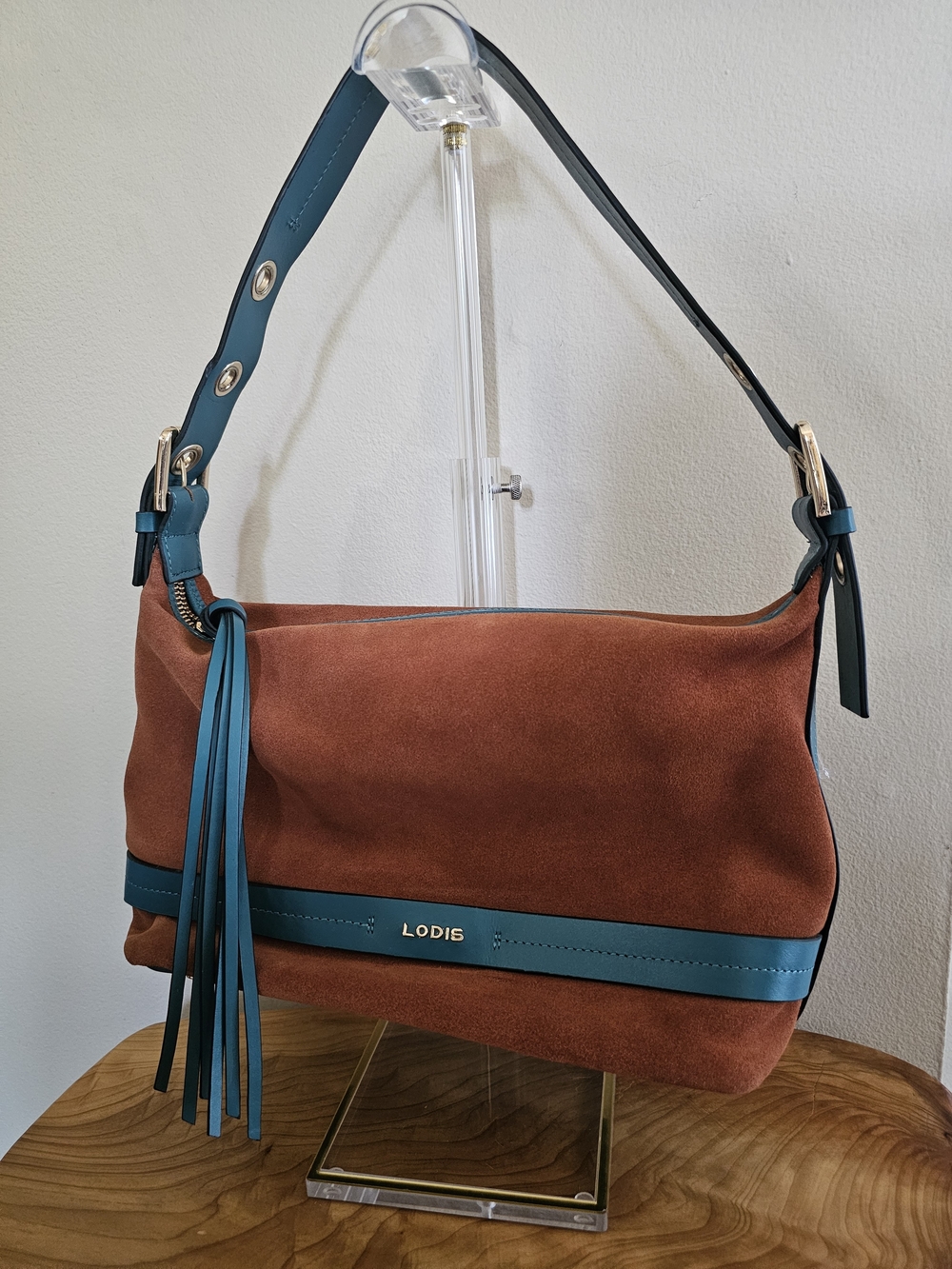 Lodis Teal & Rust Suede Shoulder Bag - Picture 2 of 7